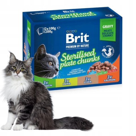 Pakiet Brit Sterilised Plate Chunks Cat Pouches 12
