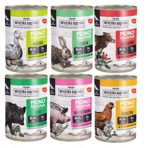 Wiejsjka Zagroda Mix MONO smaków dla psa dorosłego 12X400