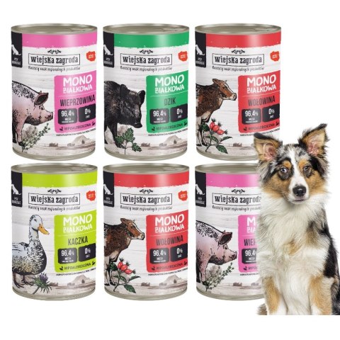 Wiejska Zagroda Monobiałkowa MIX Dzik Kaczka Wieprzowina ZESTAW 6 X 400