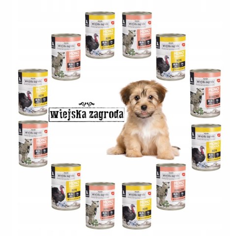 ZESTAW Wiejska Zagroda Karma dla psa Monobiałkowa Indyk SZCZENIAK 12X 400G