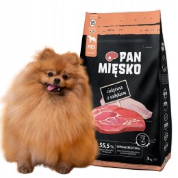 Pan Mięsko Karma sucha dla psa Cielęcina z indykiem (dorosły) chrupki XS 3k