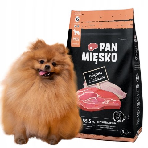 Pan Mięsko Karma sucha dla psa Cielęcina z indykiem (dorosły) chrupki XS 3k