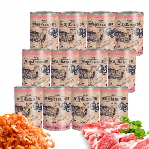 Wiejska Zagroda Jagnięcina z krylem 12x400 zestaw puszki dla kota