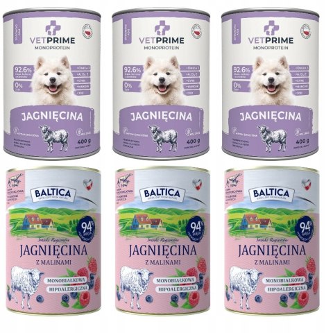 BALTICA VetPrime 6x400 PAKIET PRÓBNY HYPO Monoproteinowa JAGNIĘCINA