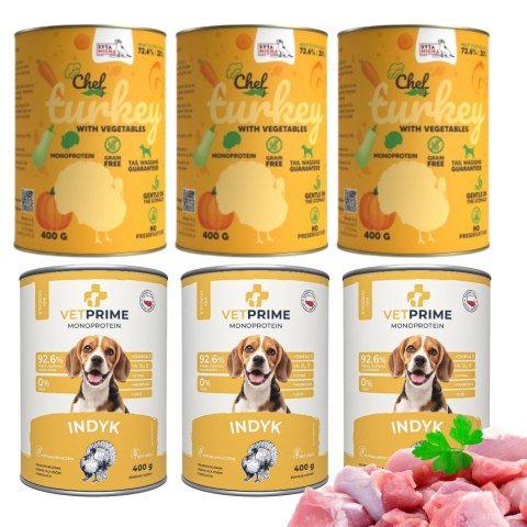 MOBOBIAŁKOWA Syta Micha CHEF VETPRIME TURKEY Indyk PAKIET PRÓBNY 6X400g