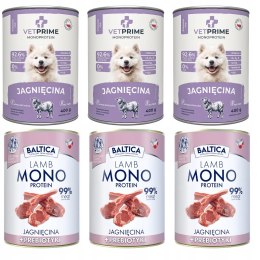 MONOBIAŁKOWA KARMA JAGNIĘCINA Zestaw BALTICA VETPRIME 6x 400g LAMB HYPOALER