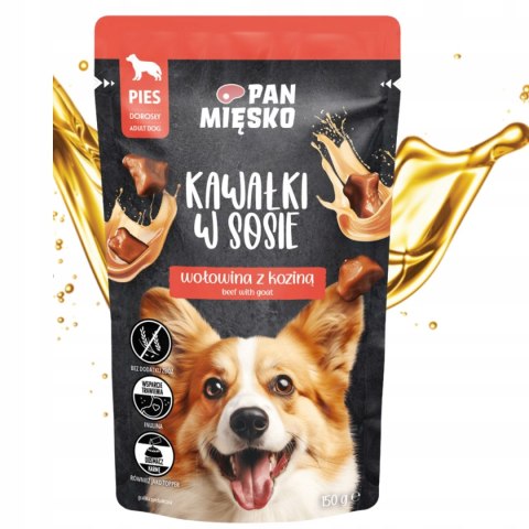 Pan Mięsko Karma mokra dla psa Kawałki w sosie Wołowina z koziną (dorosły)