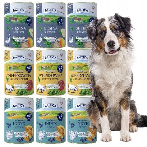 BALTICA MOKRA KARMA ZESTAW NOWCH SMAKÓW 9X400 INDYK WIEPRZOWINA GĘSINA