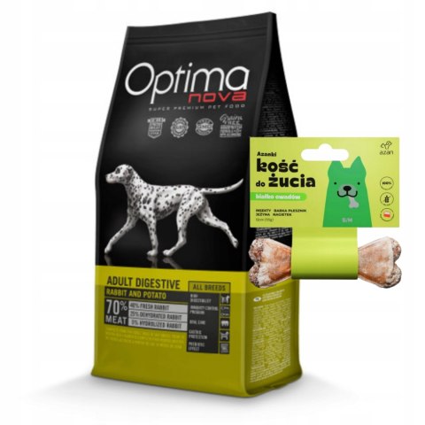 Optimanova Adult Digestive Rabbit&Potato 12kg + Kość do żucia dla alergika