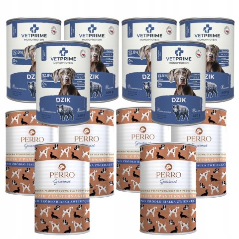 PERRO DZIK Z PASTERNAKIEM VETPRIME MONO ZESTAW 12X400 MONOBIAŁKOWA KARMA