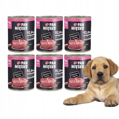 Pan Mięsko Wieprzowina z kaczką 6x800g Szczeniak Mokra Karma Puszki