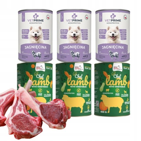 VetPrime Syta Micha Chef Pakiet Próbny 6x400 PAKIET Monoproteinowa JAGNIĘCI