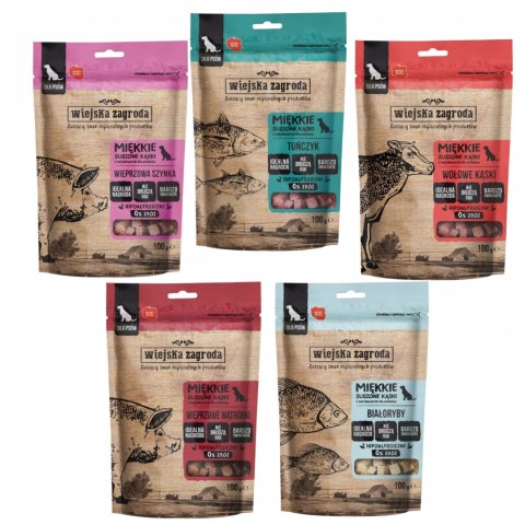 WIEJSKA ZAGRODA PRZYSMAKI MIĘSNE DLA PSA MIX 5X100 G tuńczyk białoryby kąsk
