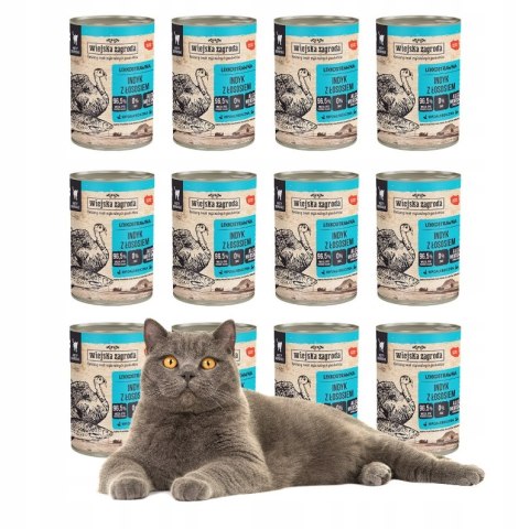 Wiejska Zagroda dla Kota ZESTAW 12x400g INDYK Z ŁOSOSIEM