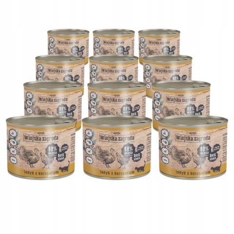 Wiejska Zagroda dla kociaka 12x200 Indyk z kurczakiem Puszki kotki karmiące