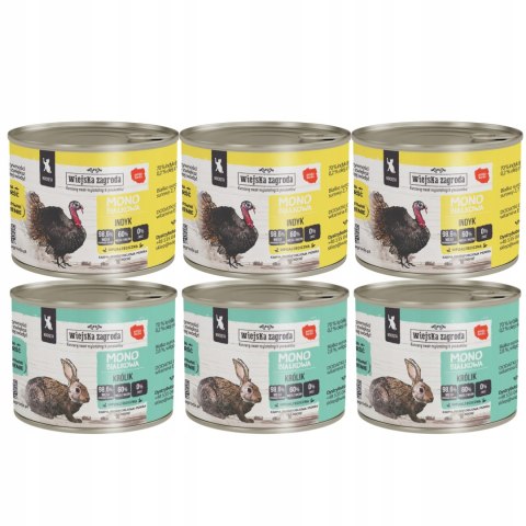 Wiejska Zagroda karma mokra dla kociąt Monoproteinowa Indyk Królik 6X200g