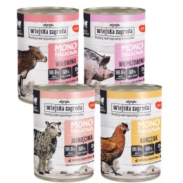 Wiejska Zagroda monobiałkowa kot PUSZKI dla kota mix SMAKÓW 4x400g mix