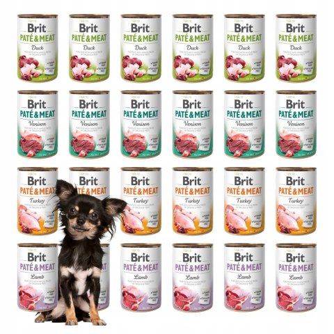BRIT PATE MEAT 24X400 zestaw puszek dla psa Venison Duck Lamb Turkey