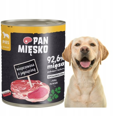 PAN MIĘSKO MOKRA KARMA WIEPRZOWINA Z JAGNIĘCINĄ 800G PUSZKA