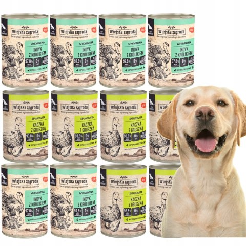 Wiejska Zagroda MIX SMAKÓW Indyk z królikiem kaczka z gruszką 12x400g Hipo