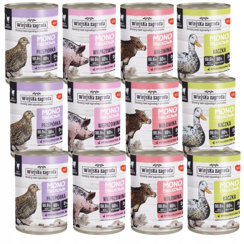 Wiejska Zagroda monobiałkowa kot mix SMAKÓW 12x400g KACZKA PRZEPIÓRKA