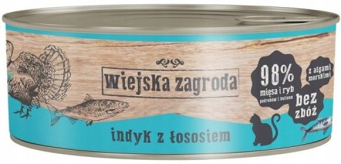 Wiejska Zagroda indyk z łososiem 85g puszka dla kota