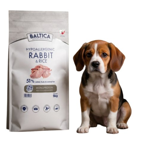 Baltica Nutraceitic Hypoallergenic Królik z Ryżem M 9kg Karma dla Psów