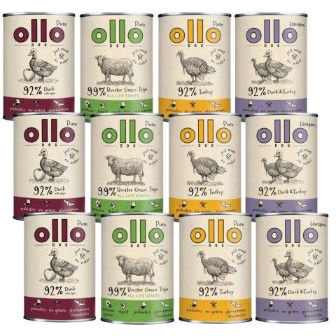 Ollo MIX 12 × 400 g zestaw karm mokrych premium dla psa Kaczka Indyk Boost