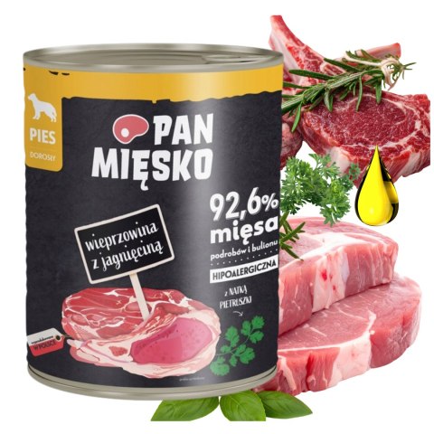 PAN MIĘSKO MOKRA KARMA WIEPRZOWINA Z JAGNIĘCINĄ 800G PUSZKA