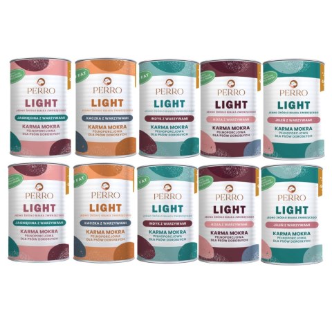 PERRO LIGHT ZESTAW WSZYTKICH SMAKÓW 10X400 JAGNIĘCINA JELEŃ KOZA INDYK