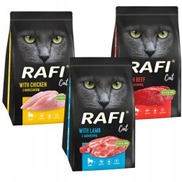Rafi Cat PAKIET PRÓBNY 3x1,5 kg sucha karma dla kota dorosłego MIX SMAKÓW
