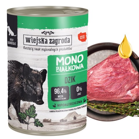 Wiejska Zagroda Karma mokra dla psa Monobiałkowa Dzik 400g