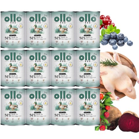 ZESTAW OLLO PLUS KOLAGEN - KACZKA 12X400g MONOBIAŁKOWA KARMA MOKRA DLA PSA