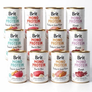 Zestaw Brit Mono Protein MIX 12x400g Karma Mokra Monobiałkowa dla Psa Alergia
