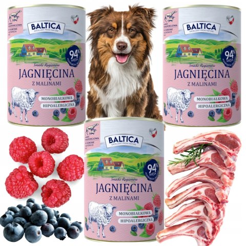 BALTICA JAGNIĘCINA Z MALINAMI 6X400 monobiałkowa hypoalergiczna karma mokra