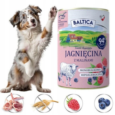BALTICA JAGNIĘCINA Z MALINAMI 6X400 monobiałkowa hypoalergiczna karma mokra