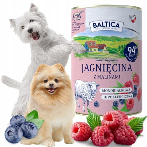 BALTICA JAGNIĘCINA Z MALINAMI 6X400 monobiałkowa hypoalergiczna karma mokra