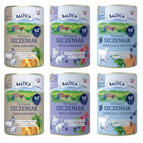BALTICA SZCZENIAK INDYK Z KRÓLIKIEM JAGNIĘCINA Z CIELĘCINĄ 6X400 MIX
