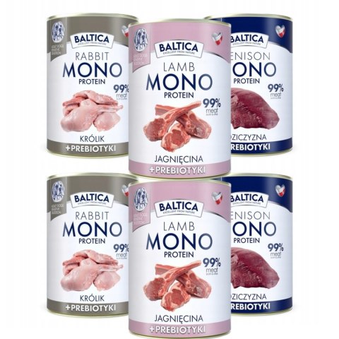 Baltica Nutraceutic 6x400 MONOBIAŁKOWY zestaw królik jagnięcina PREBIOTYKI