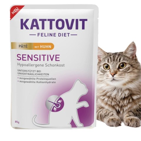 PAKIET Kattovit Sensitive dla wrażliwych kotów Pate Kurczak w pasztecie 10X85g