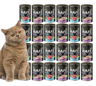 Rafi Cat Sterilised 24x400g MIX 2 smaki królik łosoś jagnięcina karma mokra dla kota