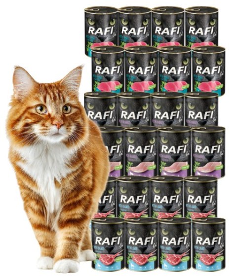 Rafi Cat Sterilised 24x400g MIX 3 smaki królik łosoś jagnięcina karma mokra dla kota