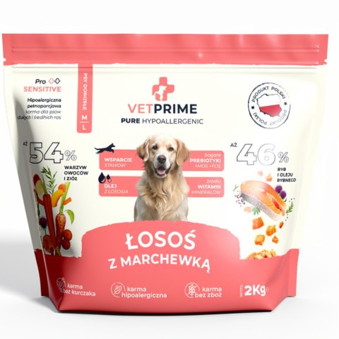 VETPRIME PURE HYPO ŁOSOŚ Z MARCHEWKĄ M/L 2kg karma bezzbożowa SALMON