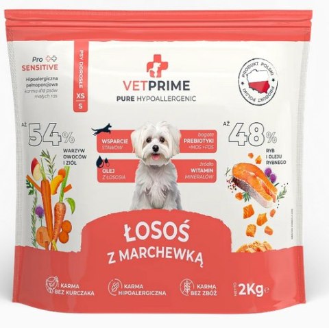 VETPRIME PURE HYPOALLERGENIC ŁOSOŚ Z MARCHEWKĄ XS/S 2kg karma dla alergika