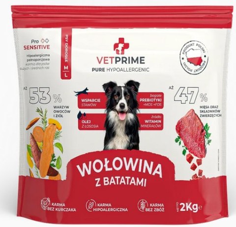 VETPRIME PURE HYPOALLERGENIC Wołowina z Batatami Karma dla Psa M/L 2kg