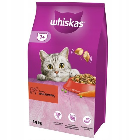 Whiskas 1+ Sucha karma dla kota dorosłego z wołowiną 1,4 k