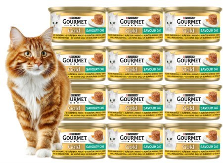 ZESTAW GOURMET GOLD SAVOURY CAKE KURCZAK I MARCHEWKA MOKRA KARMA DLA KOTA 12X85g
