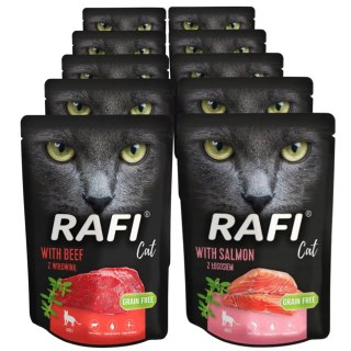 ZESTAW RAFI CAT 12x300 g - MIX SMAKÓW | ŁOSOŚ + WOŁOWINA | ulubione smaki