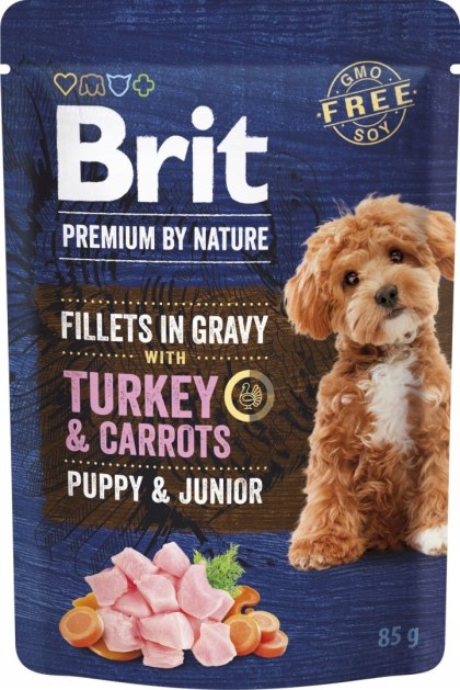BRIT PREMIUM BY NATURE POUCH GRAVY FILLETS PUPPY JUNIOR TURKEY&CARROTS 85G