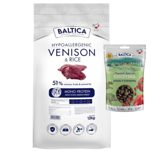 Baltica Adult Venison&Rice M 12kg Dziczyzna Karma ŚREDNIE CHRUPKI